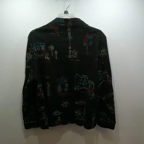 Draper's & Damons Vintage Embroidered Black Denim Lightweight Jacket Size PL - Picture 5 of 6